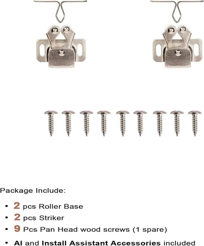 2 PCS Cabinet Latch Double Roller Catch Hardware for Cupboard Closet Cabinet Door Latches and Catches, Nickel