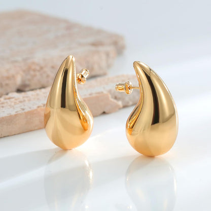 Teardrop Earrings Chunky Gold Hoop Earrings for Women Water Drop Open Hoops Gold Earrings for Women Trendy Hypoallergenic Gold Plated Earrings for Women Girls