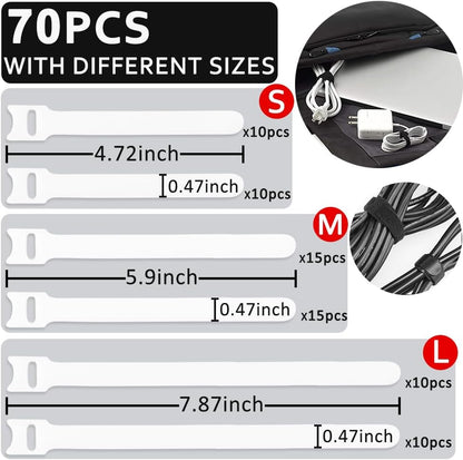 M METERXITY 60-Pack Reusable Cable Ties, 8 in Fastening Adjustable Hook and Loop Tie Wrap Cable Straps Wire Ties Multi-Purpose Cable Ties for Office/Home/Data Centers [White] (Not Original Packaging)