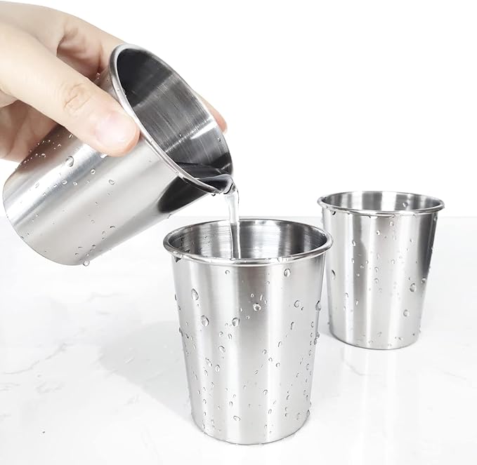 6 Pack 8 oz Stainless Steel Kids Cups, Children's Pint Cups, Stackable Metal Cups, Shatterproof Drinking Glasses
