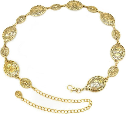 Women's Concho Chain Belt Western Cowgirl Metal Waist Chain Belt for Dress