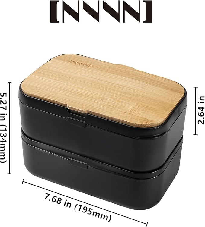 Bento Box Adult Lunch Box - 2 Stackable Containers, 68 oz Large, Natural Bamboo Lid, Microwave Safe, Dishwasher Safe, Bpa free, Gifts for Women