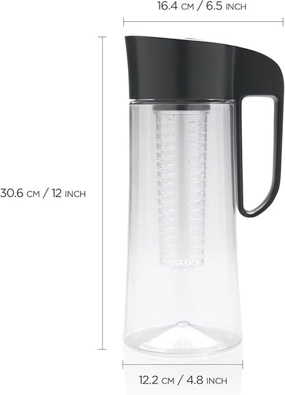 Cucina Sana Fruit and Tea Infusion Pitcher with Lid for Flavorful Hydration  Fruit Water Infuser Pitcher 68 oz  Infused Water Pitcher BPA free  Water Carafe for Hot/Cold Water (black)