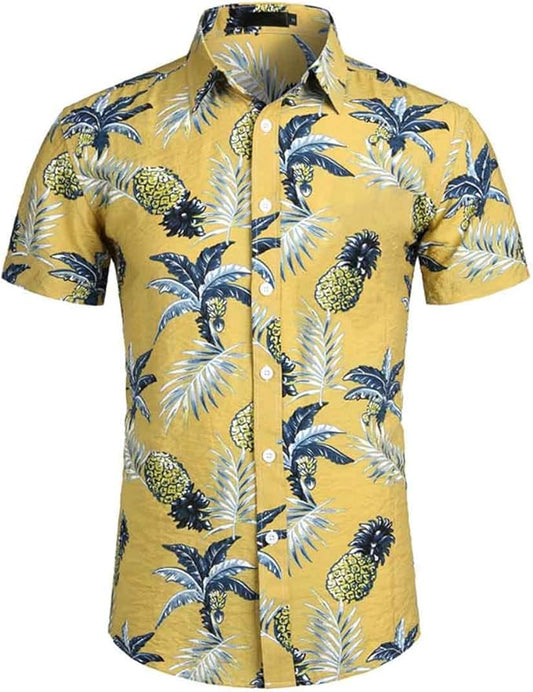 Summer Luxury Men's Shirt Lapel Short-Sleeved Pineapple Print Hawaiian Shirts Loose Casual Fashion Oversized Tops