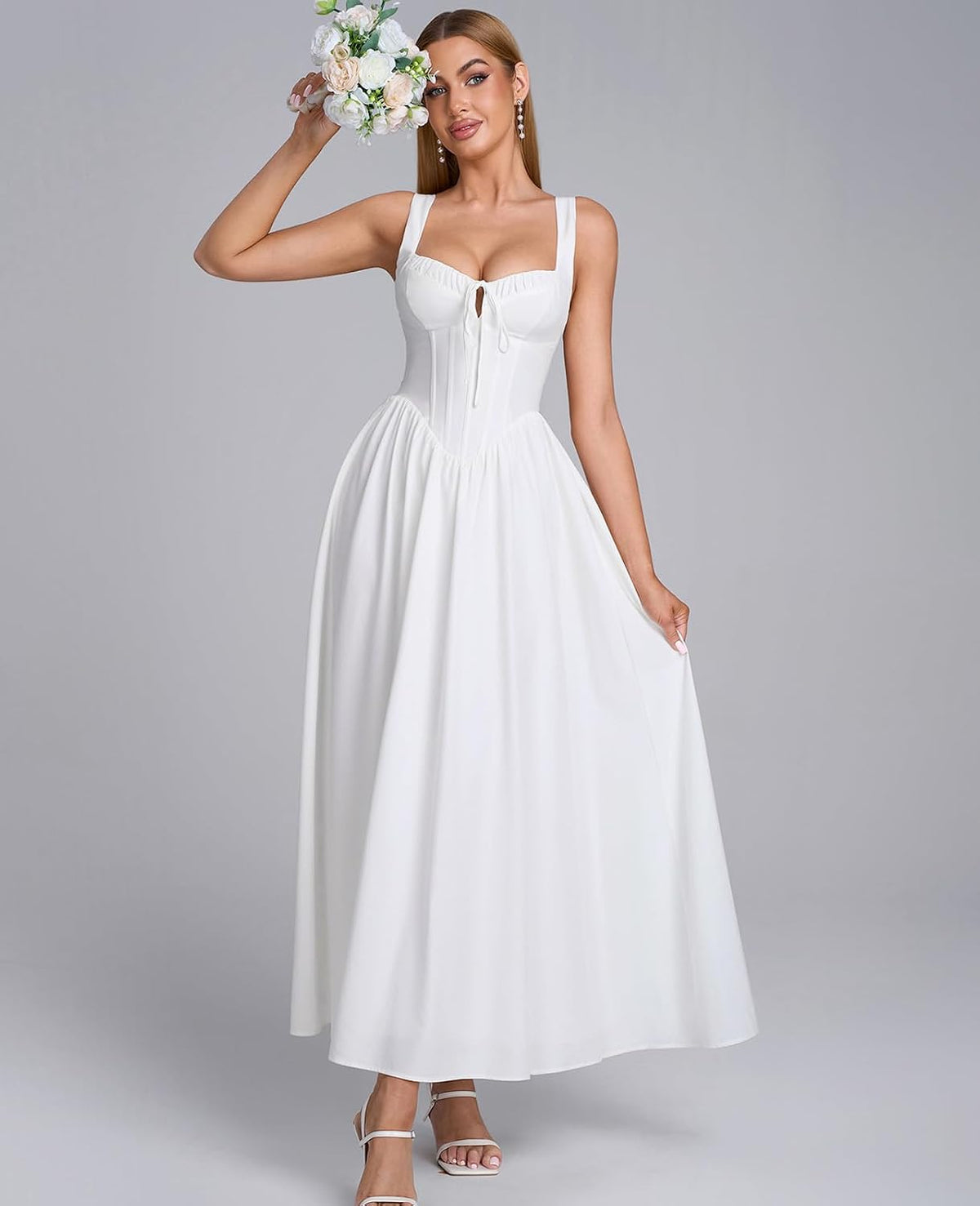 GLNEGE Womens Corset Midi Dress Spring Wedding Guest A-line Flowy Dresses Lace Up Summer Tea Party Long Sundress for 2026 .