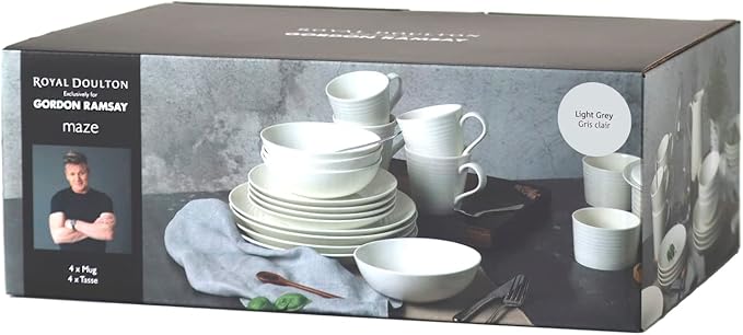 Royal Doulton Exclusively for Gordon Ramsay Maze Light Grey Mug, Set of 4, 13.5 oz
