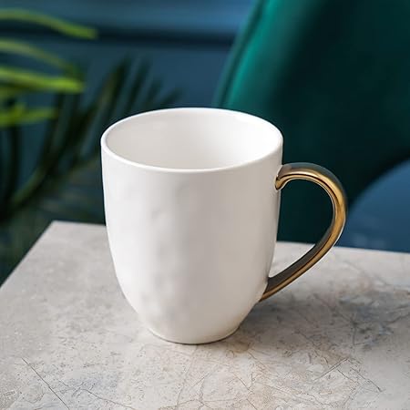 Stone lain Florian Contemporary Porcelain Mug Set, Modern Gold and White