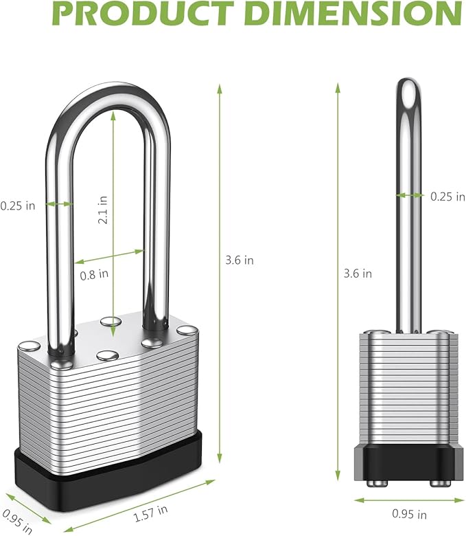 KeeKit Padlock with Key, 40mm Heavy Duty Lock with 53mm Long Shackle, Waterproof Gate Solid Brass Lock for Gym Locker, Garage, Fence, Shed, Yard, Outdoor, Indoor, 2 Pack