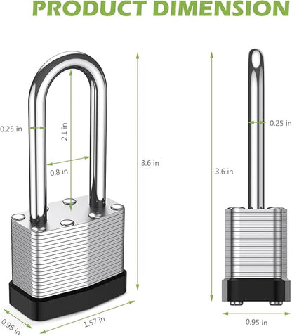 KeeKit Padlock with Key, 40mm Heavy Duty Lock with 53mm Long Shackle, Waterproof Gate Solid Brass Lock for Gym Locker, Garage, Fence, Shed, Yard, Outdoor, Indoor, 2 Pack