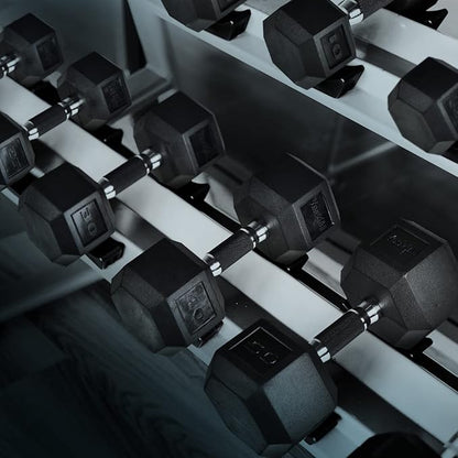 Yes4All Rubber Grip Encased Hex Dumbbell – Hand Weights With Anti-Slip 5-50 LBS Single