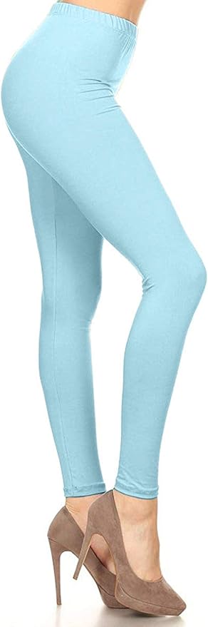 Leggings Depot Women's High Waist Leggings Soft 1” Waistband Solid Pants - Regular, Plus, 1X3X, 3X5X