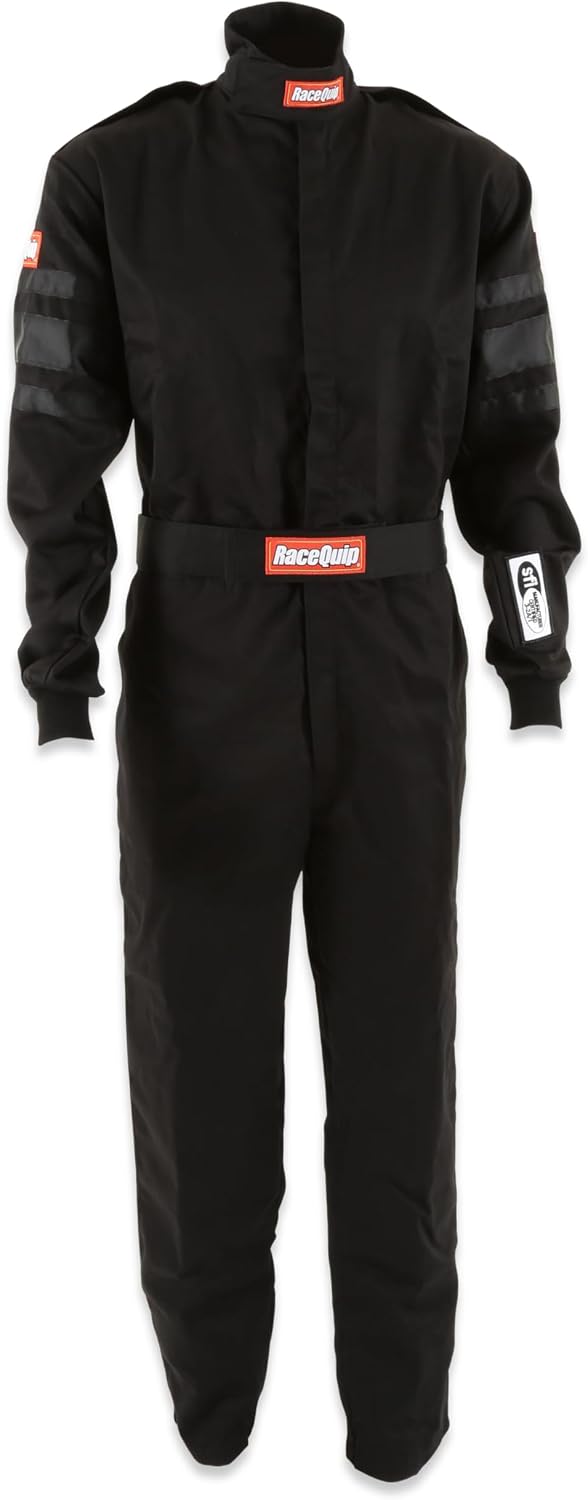 RaceQuipо 110003RQP 110 Series 1-Pc Driving Suit - SFI 3.2A/1 - Black - Medium