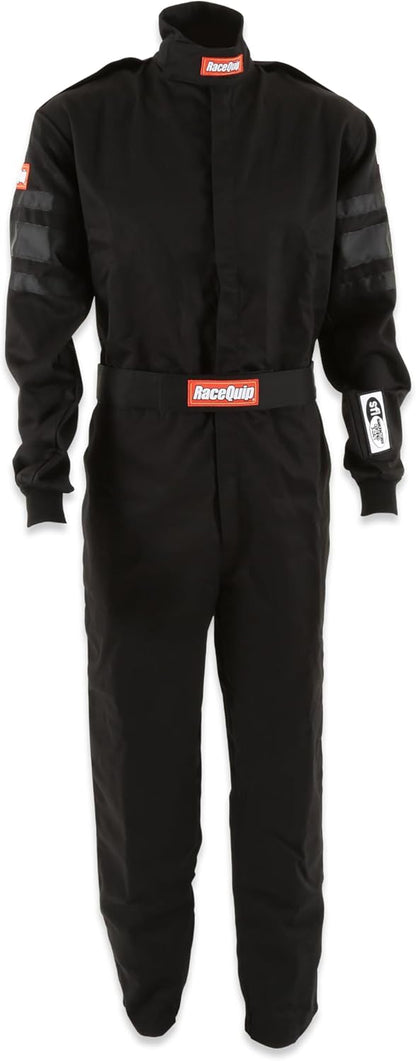 RaceQuipо 110003RQP 110 Series 1-Pc Driving Suit - SFI 3.2A/1 - Black - Medium