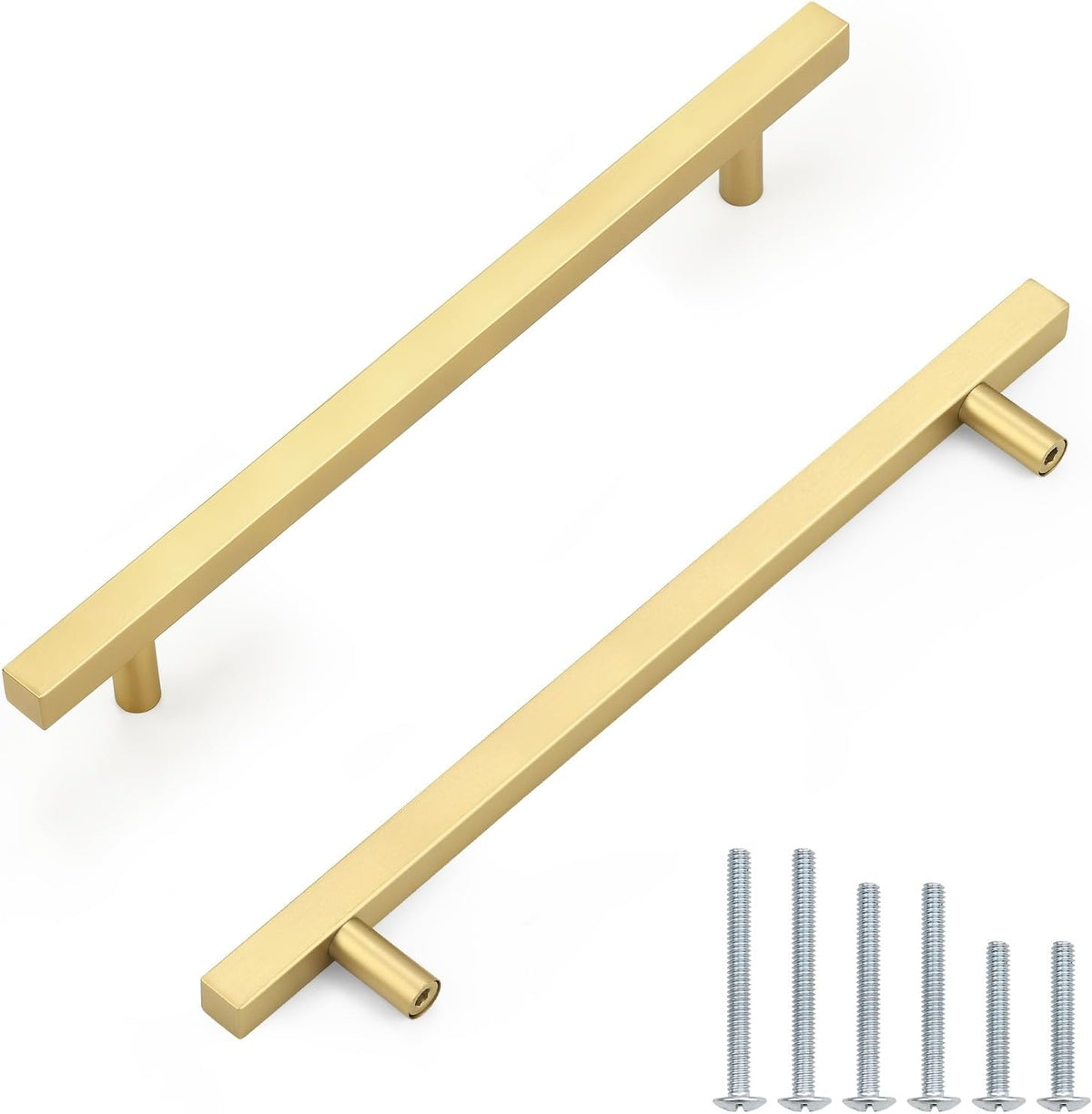 Probrico 3 Pack Hole Centers 7.5 Inch Brushed Brass Cabinet Handles Square T Bar Kitchen Cabinet Pulls Stainless Steel Polished Gold Dreser Drawer Pulls Total Length 10Inch