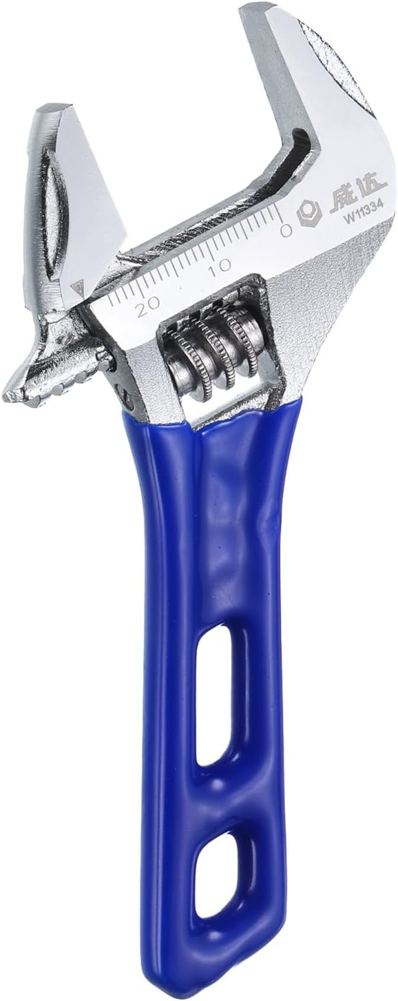 HARFINGTON 1pcs Adjustable Wrench 4" Jaw 0.9" with Rubber Handle, SilverBlue
