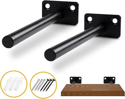 4Pcs Hidden Floating Shelf Bracket Round Wall Mount Shelf Supports Fixed Floating Holder A 01 2 Holes Black 150mm