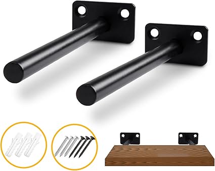 4Pcs Hidden Floating Shelf Bracket Round Wall Mount Shelf Supports Fixed Floating Holder A 01 2 Holes Black 150mm