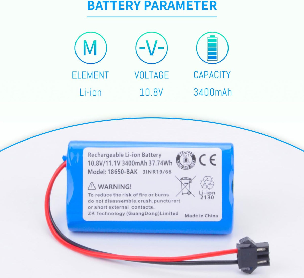 3400mAh Replacement Vacuum Battery Compatible with Vactidy T6 T7 T8 LS001-02 Robot Vacuum Cleaner with Tools 11.1V