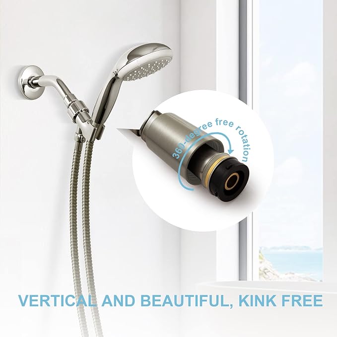 OFFO Shower Hose, Brushed Nickel 100 In Kink Free Stainless Steel Shower Hose Attachment Electroplating Handheld Shower Head Hose Flex Hoses Extension with Brass Insert & Nut for Pet Bathing Cleaning