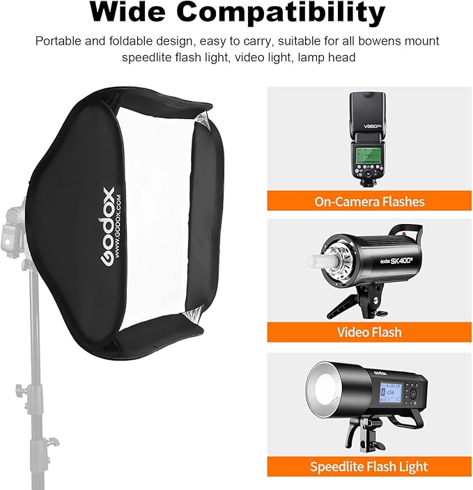 Godox 24"x24"/60cmx60cm Foldable Portable Softbox, Collapsible Small Softbox Reflector Diffuser for Camera Photography Studio Strobe Flash Speedlite Speedlight (Bowens Mount)
