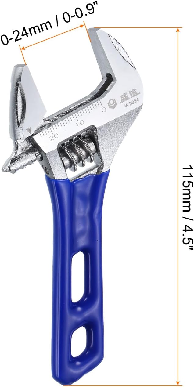 HARFINGTON 1pcs Adjustable Wrench 4" Jaw 0.9" with Rubber Handle, SilverBlue