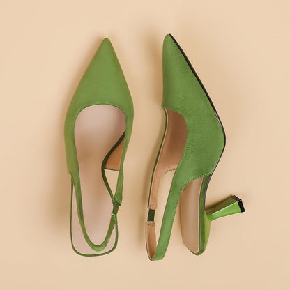 Size 42 EU Closed Pointed Toe Slingback Kitten Heels Suede Fashion Slip on Backless Heel Dress Pumps Sandals for Formal Wedding Evening Party