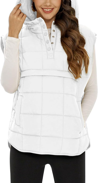 Medium Size, Flygo Women Quilted Pullover Puffer Vest Jacket Oversized Lightweight Sleeveless Down Vests Outerwear.