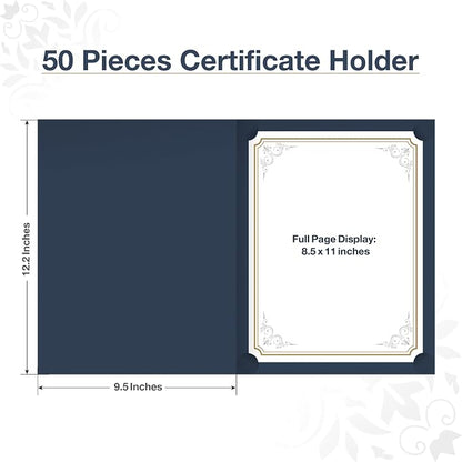 BELLE KR® Blue Certificate Holders 8.5 x 11, 50 Pcs - Diploma Cover Can be Used as Award Certificate Covers with Gold Foil Border for Letter Size 8.5" x 11" Certificates, Cardstock and Documents