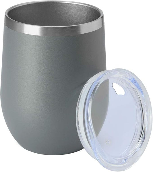 HASLE OUTFITTERS 12oz Wine Tumbler with Lid Stemless Wine Glasses Double Wall Vacuum Travel Mugs stainless steel Coffee Cup for Cold & Hot Drinks Wine Coffee Cocktails Beer (12oz-Grey, 1 Pack)