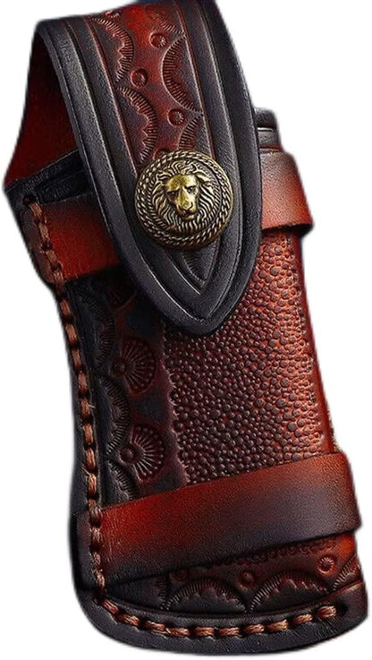 Jamal New Hand Made Carved Cow Leather Sheath for Folding Knife Cover Pouch Belt Clip