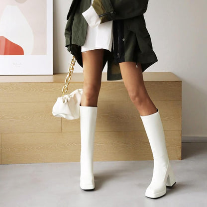 Boots Platform Boots for Women Fashion Square Toe Chunky Block Heeled Boots Side Zip