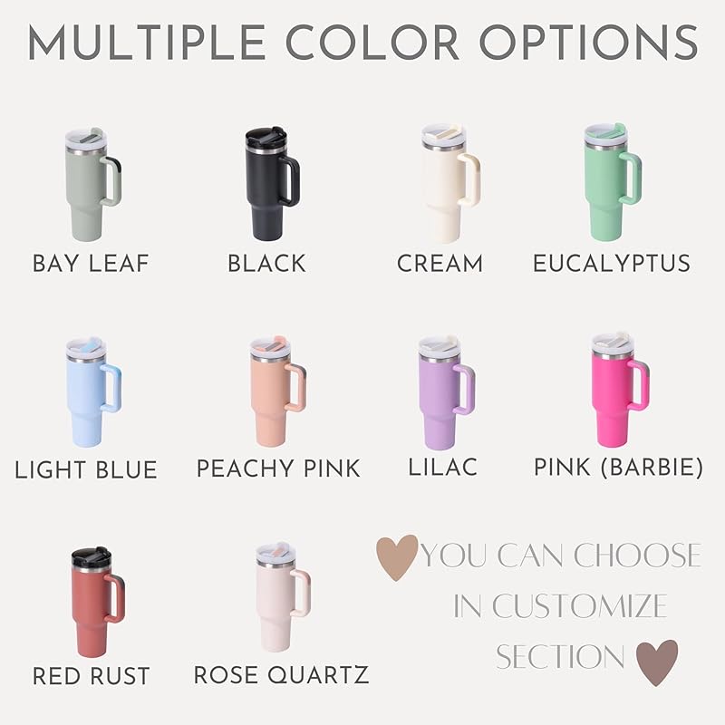 Personalized 40 oz Tumbler With Engraved Name, Custom Monogrammed Initial Thermos With Handle, Customized Birthday Gift Cup For Women, Bridesmaid Coffee Mug With Straw