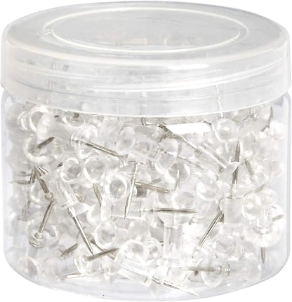 Basics Push Pins Tacks, Steel Point, Clear Plastic Head, for Bulletin Board, Maps, Posters, and Craft Projects, 200-Pack