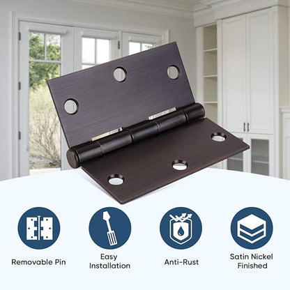 TICONN 6-Pack 3.5 Inch Door Hinges with Square Corner, 3-12 x 3-12 Inch Iron Bifold Residential Doors Hardware (Square Corner, Oil Rubbed Bronze, 6 Pack)