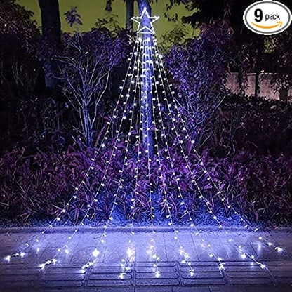 (New) Christmas Decorations Star Lights, Waterfall Christmas String Lights with 317 LED Star Hanging Twinkle Fairy Curtain Lights for Party Wedding Holiday Halloween Indoor Outdoor Decorative