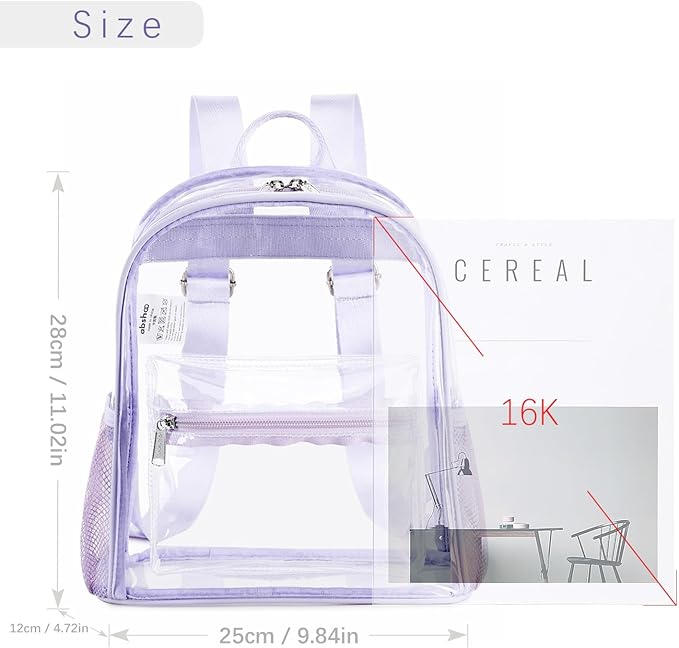 abshoo Clear Mini backpack Stadium Approved 12x12x6 Clear Bag Transparent Small Backpacks (Purple)