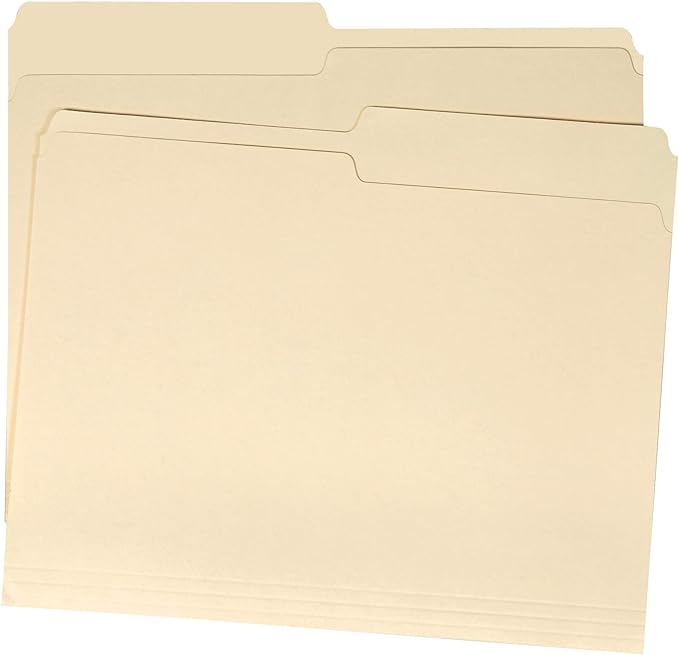 Basics File Folders, 12 Tab, 36-Pack, Letter (8.5Lx 11W) inches, Manila