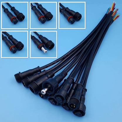 10Pairs Black Small Size DC/2/3/4/5 Pin 20cm Waterproof IP65 Male and Female LED Strip Cable Wire Connector - (Color: 10Pairs 2Pin Cable)