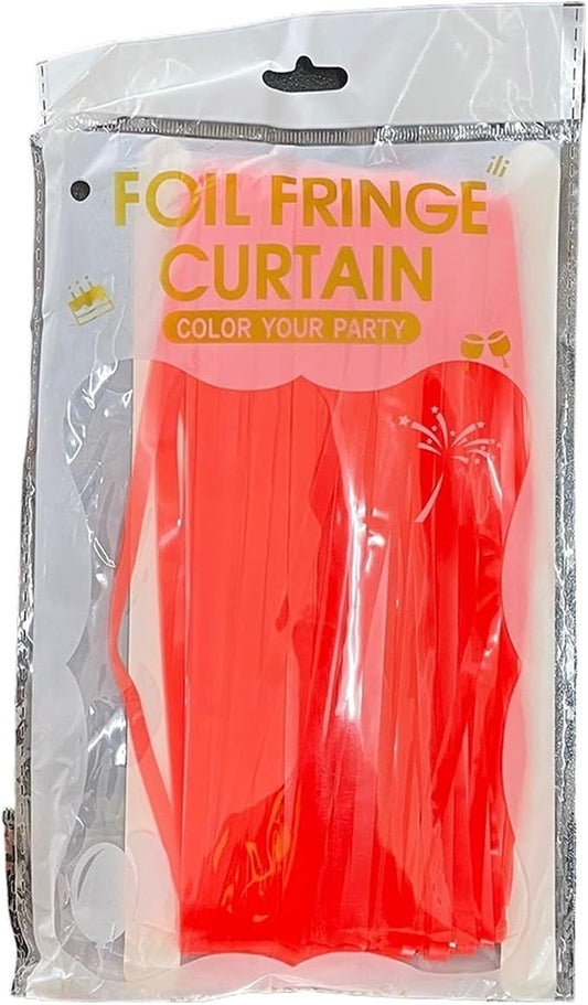 Foil Fringe Curtains 1pcs Party Decoration Colorful Foil Fringe Curtain Backdrop Photo Booth Tinsel Glow Theme Birthday Bachelorette (Neon Orange)