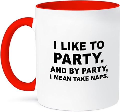 3dRose I Like Party, I Mean Take Naps Mug, 11 oz, Red