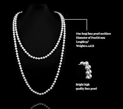 Cizoe 1920s Flapper Gatsby Costume Accessories Set 20s Flapper Headband Vintage Pearl Necklace Gloves