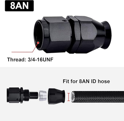 EVIL ENERGY 8AN PTFE Hose End Fitting Straight Black for PTFE Hose Only