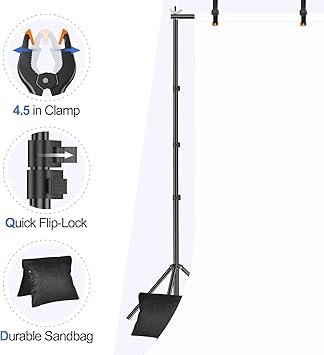 EMART Backdrop Stand 10x10ft(WxH) Photo Studio Adjustable Background Stand Support kit with 2 Crossbars, 8 Clamps, 2 Sandbags and Carry Bag for Parties, Events Decoration, Wedding, Photography
