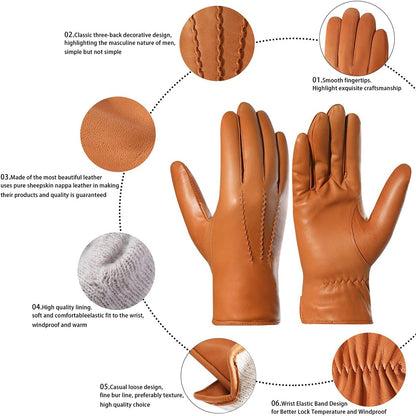 Harssidanzar Leather Gloves for Men,Winter Sheepskin Driving Gloves Cashmere Lined