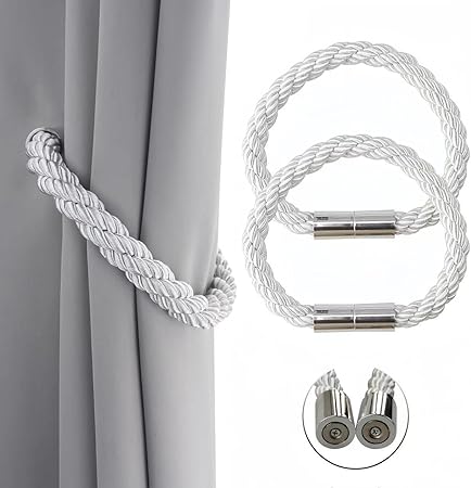 Modern Simple Rough Cord Twist Curtain Tiebacks No Hole Installation Magnetic Clasp