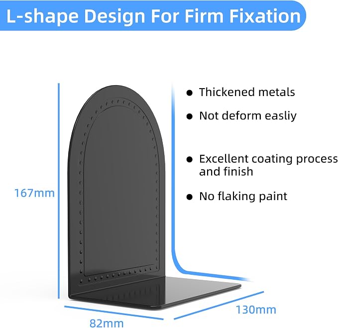 PATIKIL Metal Bookends, Non-Skid Metal Book Ends Book Stopper Holder Stand Bookshelf Dividers for Shelves Display Home Office Decoration Library Heavy Books, Black