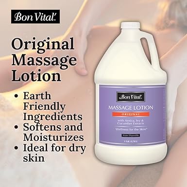 Bon Vital' Original Massage Lotion for a Versatile Massage Foundation to Relax Sore Muscles & Repair Dry Skin, Lightweight, Non-Greasy Formula to Moisturize and Repair Dry Skin, 1 Gal, Label may Vary
