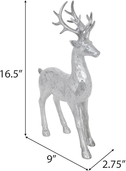 Hobby Lobby Elegant Resin Reindeer Figurine, Silver Glitter, 16.5 x 9 x 2.75 Inches, Holiday Decor