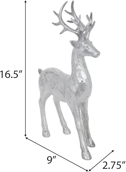 Hobby Lobby Elegant Resin Reindeer Figurine, Silver Glitter, 16.5 x 9 x 2.75 Inches, Holiday Decor