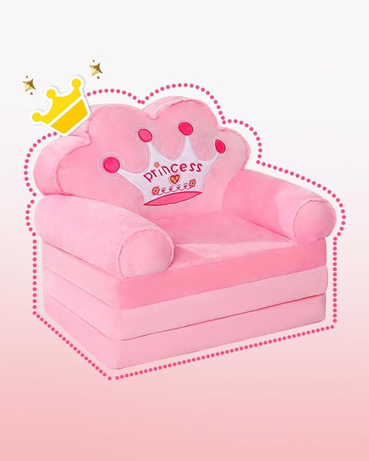 MOONBEEKI Kids Couch Fold Out, Foldable Princess Chair for Toddlers 1-3, Sofa Bed for Kids Folding Toddler Bed Lounger Chair for Bedroom (Pink)